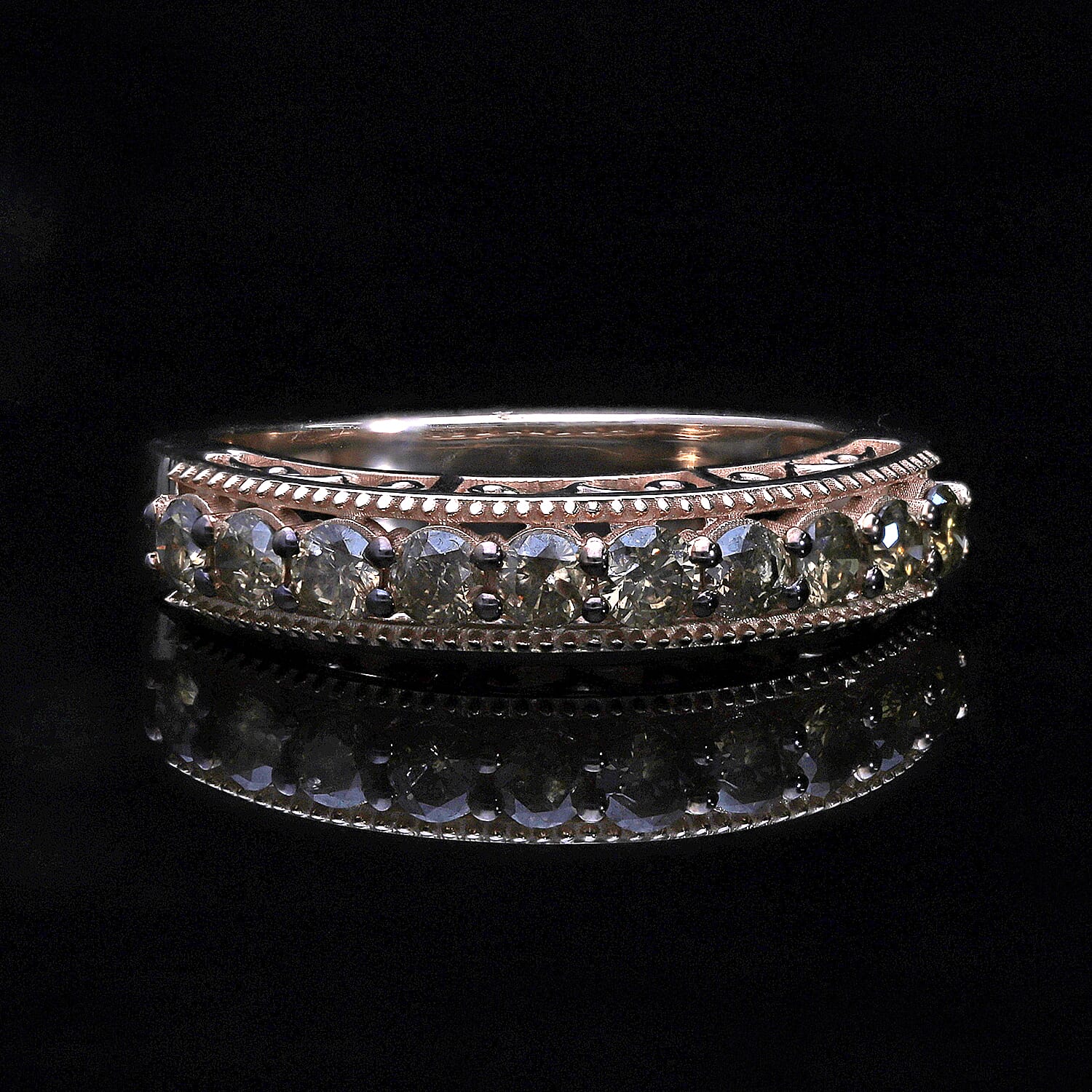 Value Buy Luxoro 10K Rose Gold Natural Champagne Diamond Half Eternity Band Ring (Size 6.0) 1.00 ctw
