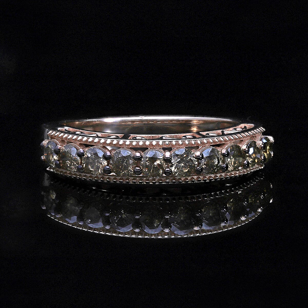 Value Buy Luxoro 10K Rose Gold Natural Champagne Diamond Half Eternity Band Ring (Size 6.0) 1.00 ctw image number 1