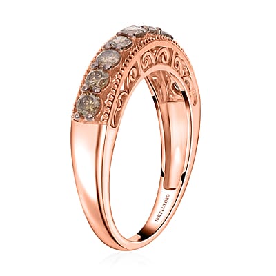 Value Buy Luxoro 10K Rose Gold Natural Champagne Diamond Half Eternity Band Ring (Size 6.0) 1.00 ctw