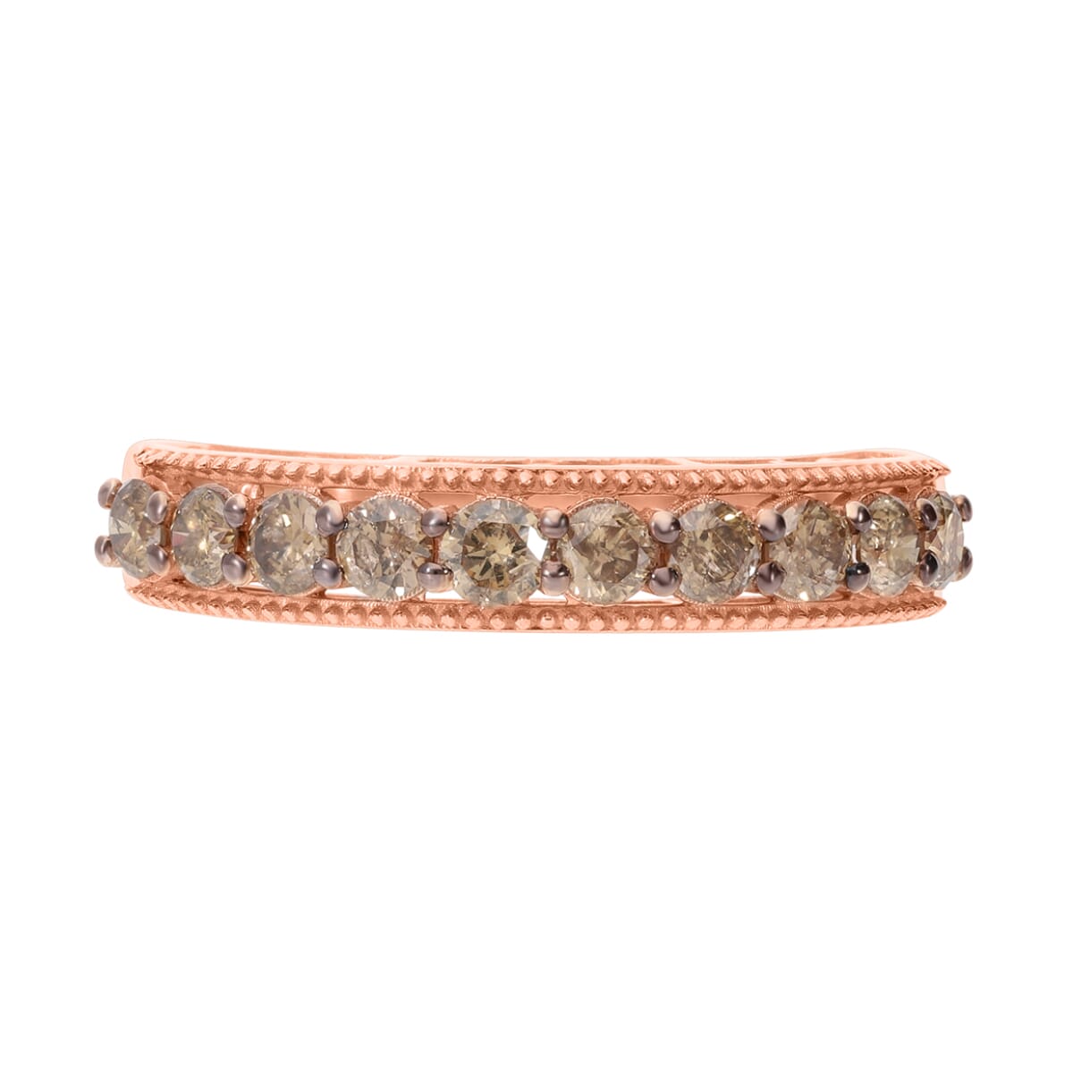 Luxoro 10K Rose Gold Natural Champagne Diamond Half Eternity Band Ring (Size 8.0) 1.00 ctw image number 0