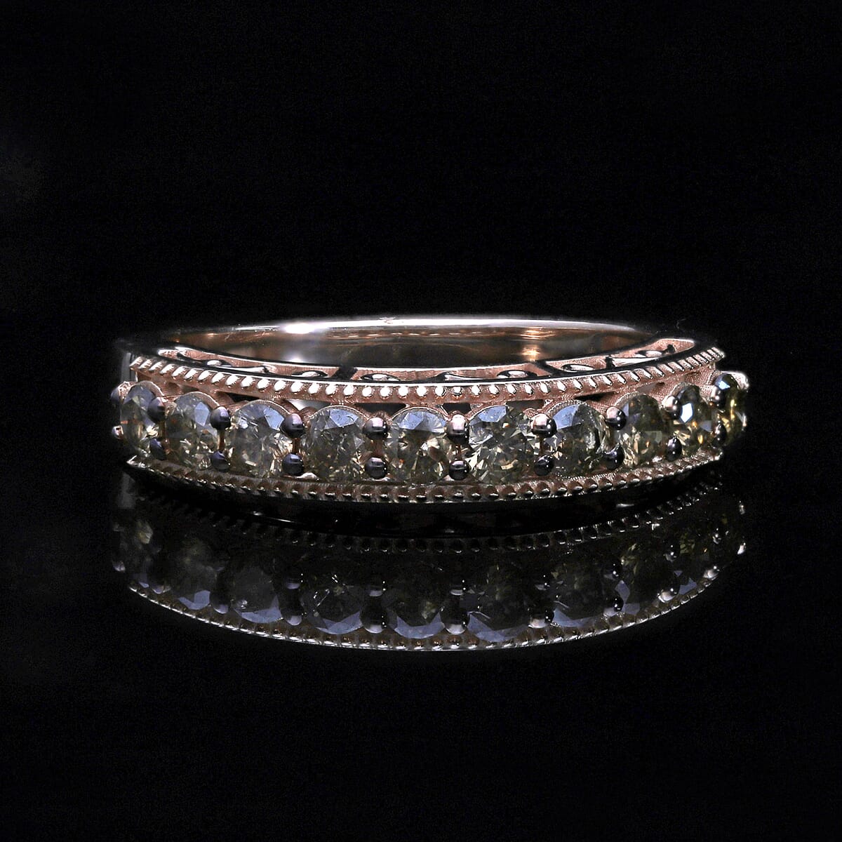 Luxoro 10K Rose Gold Natural Champagne Diamond Half Eternity Band Ring (Size 8.0) 1.00 ctw image number 1