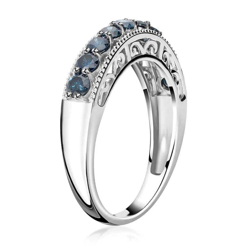 Luxoro 10K White Gold Blue Diamond Half Eternity Band Ring (Size 10.0) 1.00 ctw