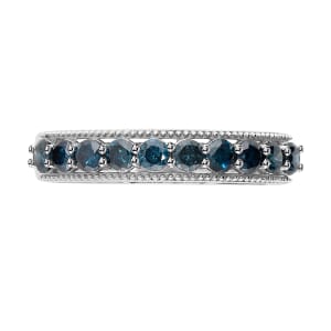 Luxoro 10K White Gold Blue Diamond Half Eternity Band Ring (Size 8.0) 1.00 ctw