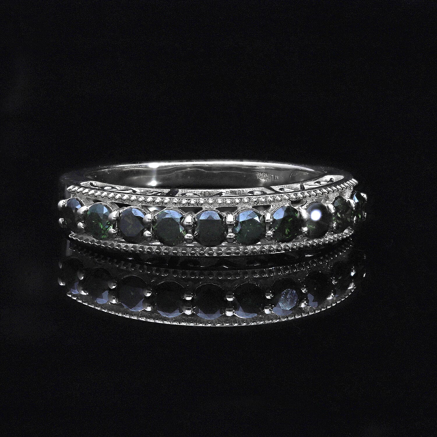 Luxoro 10K White Gold Blue Diamond Half Eternity Band Ring (Size 10.0) 1.00 ctw