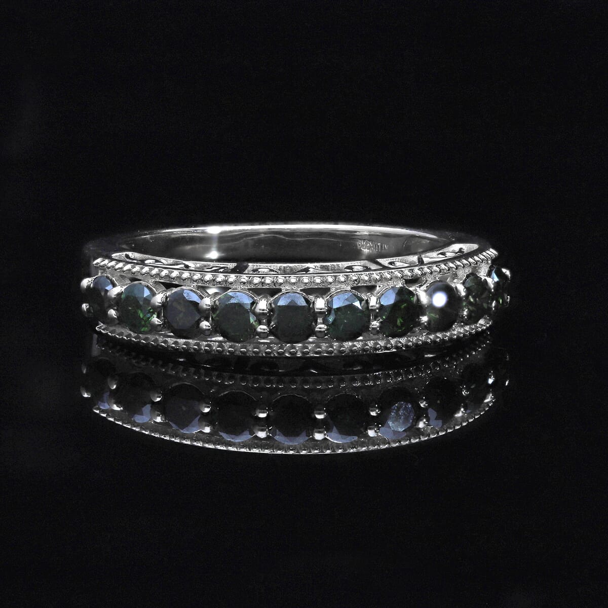 Luxoro 10K White Gold Blue Diamond Half Eternity Band Ring (Size 8.0) 1.00 ctw image number 1