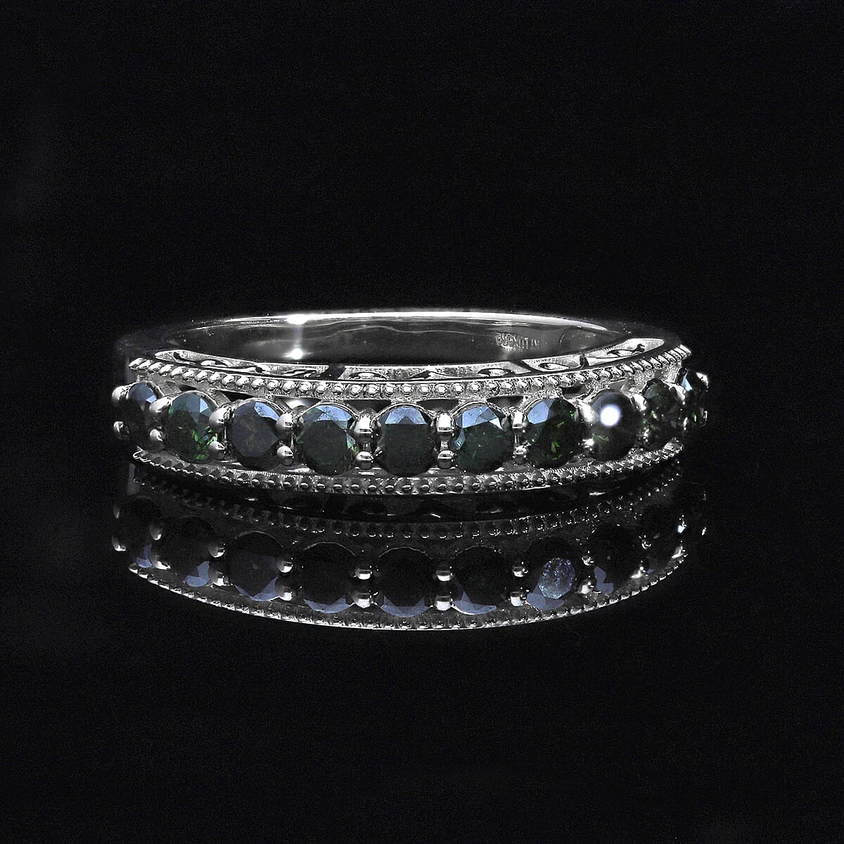 Luxoro 10K White Gold Blue Diamond Half Eternity Band Ring (Size 9.0) 1.00 ctw image number 1