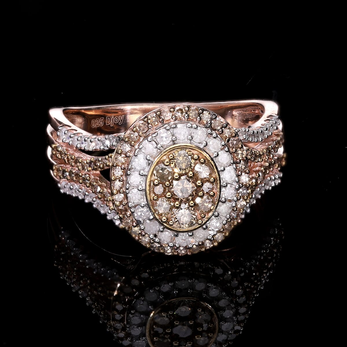 Natural Champagne and White Diamond 1.00 ctw Double Halo Ring in Vermeil Rose Gold Over Sterling Silver (Size 9.0)  image number 2