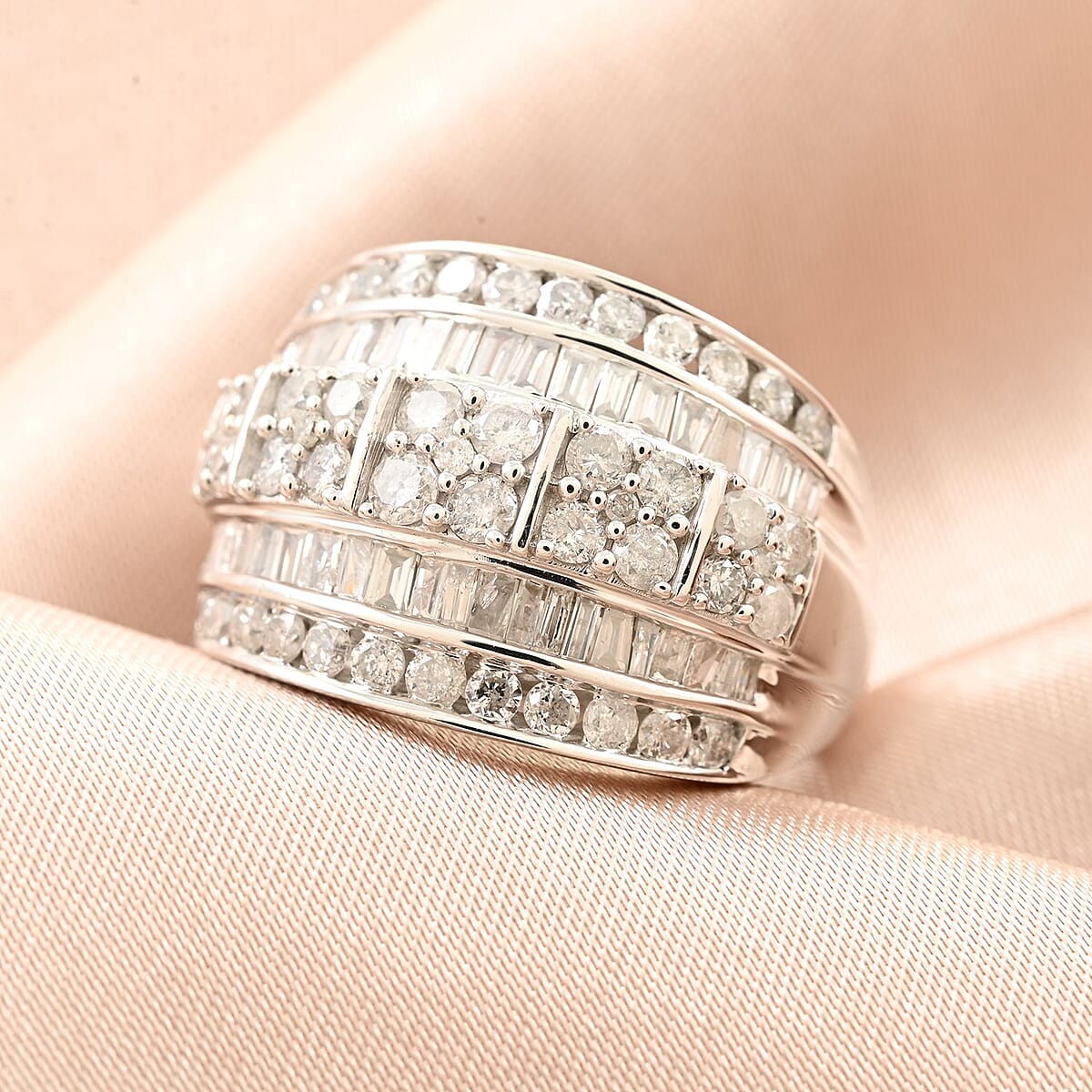 Diamond Cluster Ring in Platinum Over Sterling Silver (Size 10.0) 2.00 ctw image number 1