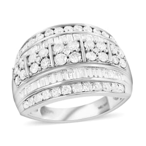 Diamond 2.00 ctw Cluster Ring in Platinum Over Sterling Silver (Size 8.0) 