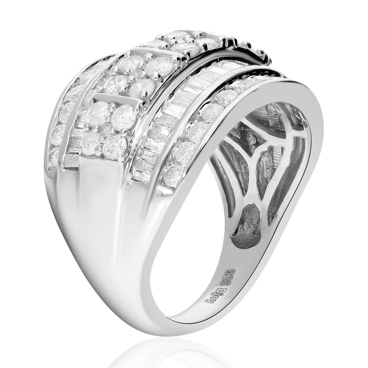 Diamond 2.00 ctw Cluster Ring in Platinum Over Sterling Silver (Size 8.0)  image number 3