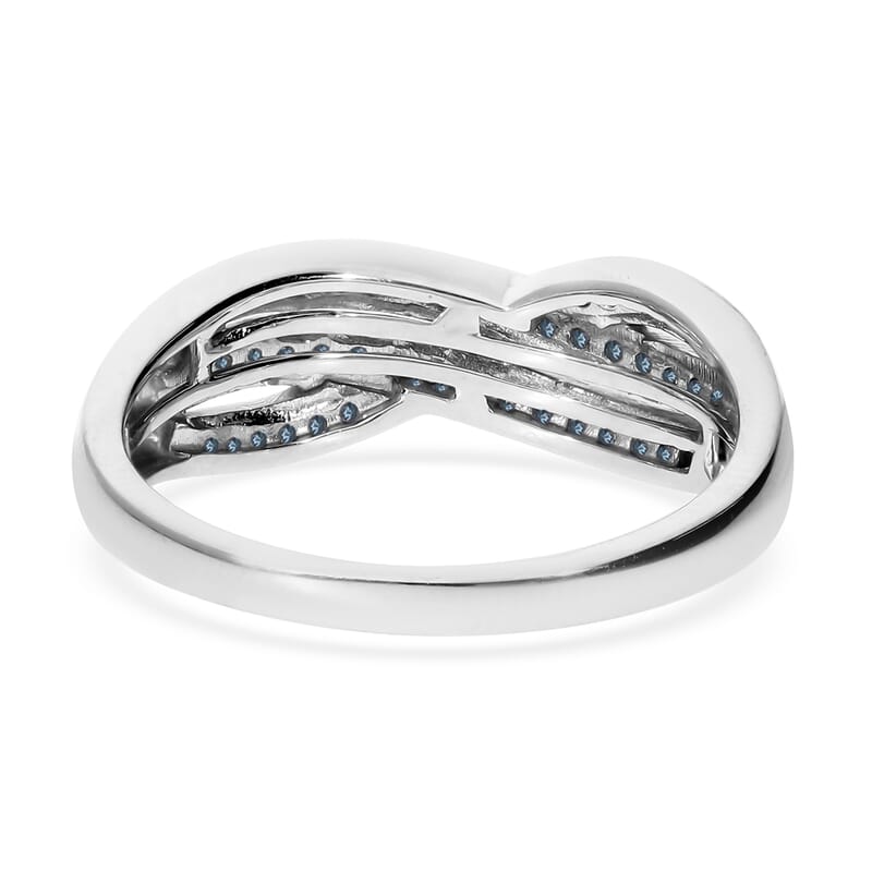 Doorbuster Blue Diamond (IR) Ring in Platinum Over Sterling Silver (Size 10.0) 0.25 ctw
