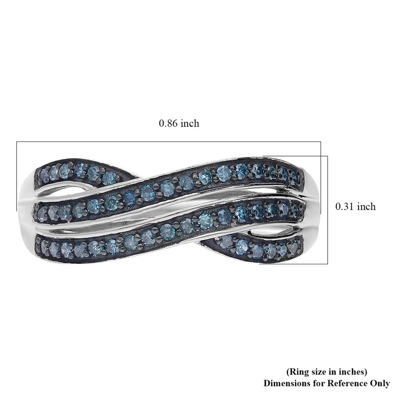 Doorbuster Blue Diamond (IR) Ring in Platinum Over Sterling Silver (Size 10.0) 0.25 ctw