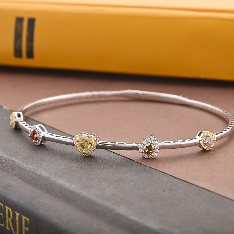 Modani 14K White Gold SI-SI2 Multi Diamond Bangle Bracelet (7.00 in) Total Metal Weight (6.20 g) Including Titanium Spring weight 0.60 g 0.95 ctw