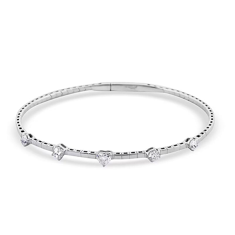  Modani E-F VS Diamond 1.00 ctw 7 Inch Bangle Bracelet in 18K White Gold With Total Metal Weight (8.20 g) Including Titanium Spring weight 0.60 g, Diamond Jewelry, Anniversary Gift For Her
