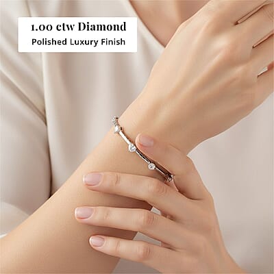  Modani E-F VS Diamond 1.00 ctw 7 Inch Bangle Bracelet in 18K White Gold With Total Metal Weight (8.20 g) Including Titanium Spring weight 0.60 g, Diamond Jewelry, Anniversary Gift For Her