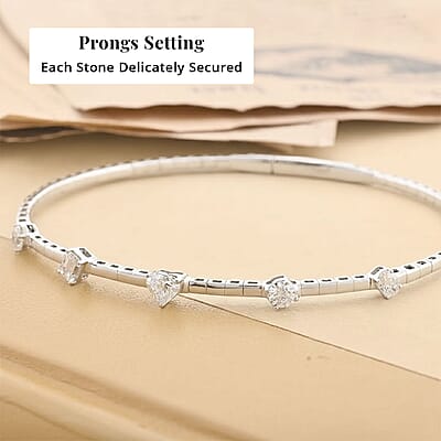  Modani E-F VS Diamond 1.00 ctw 7 Inch Bangle Bracelet in 18K White Gold With Total Metal Weight (8.20 g) Including Titanium Spring weight 0.60 g, Diamond Jewelry, Anniversary Gift For Her