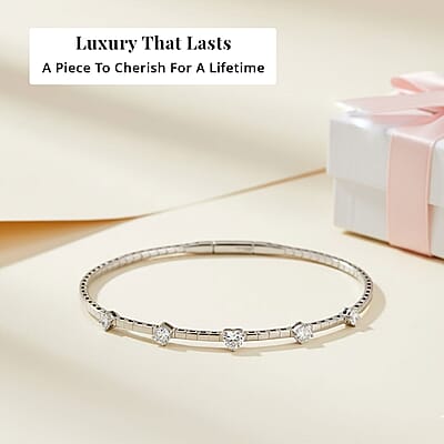  Modani E-F VS Diamond 1.00 ctw 7 Inch Bangle Bracelet in 18K White Gold With Total Metal Weight (8.20 g) Including Titanium Spring weight 0.60 g, Diamond Jewelry, Anniversary Gift For Her