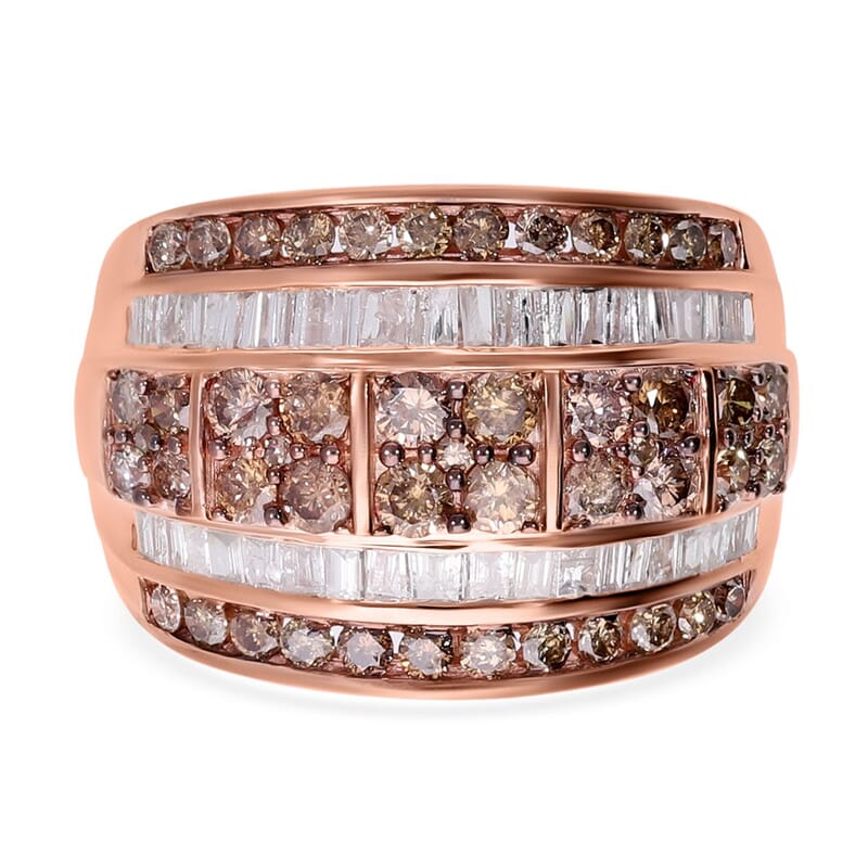 D'Joy Natural Champagne Diamond, White Diamond Cluster Ring in Vermeil RG Over Sterling Silver 2.00 ctw (Size 10.0)