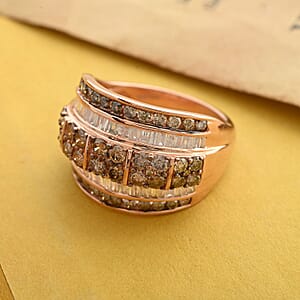 D'Joy Natural Champagne Diamond, White Diamond Cluster Ring in Vermeil RG Over Sterling Silver 2.00 ctw (Size 10.0)