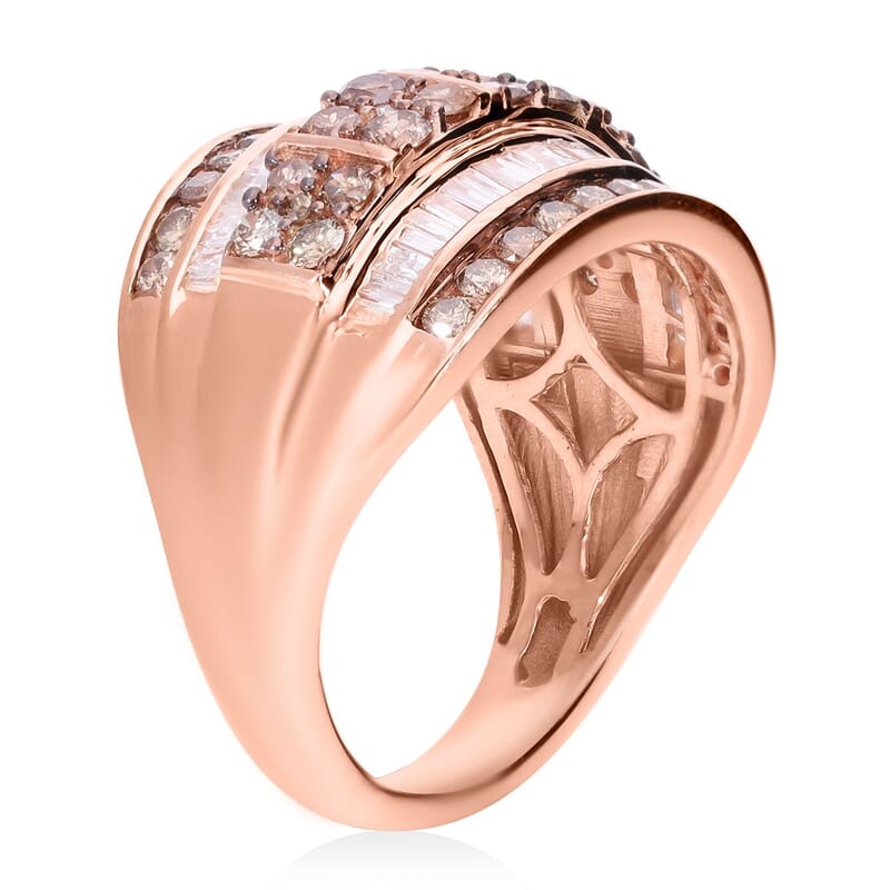 D'Joy Natural Champagne Diamond, White Diamond Cluster Ring in Vermeil RG Over Sterling Silver 2.00 ctw (Size 10.0)