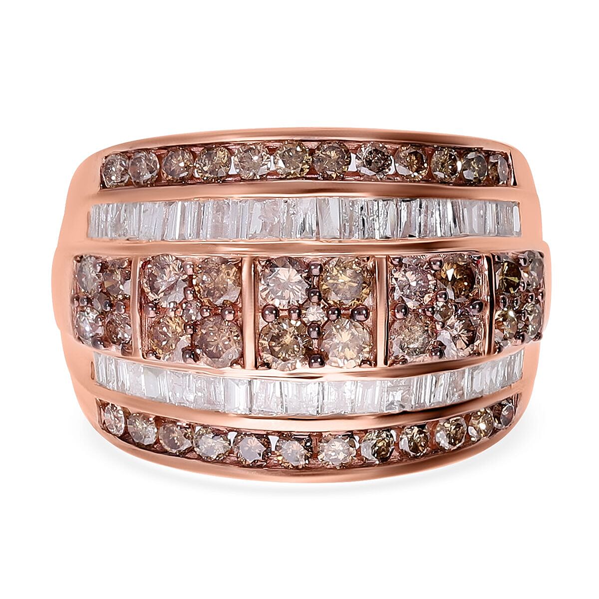 D'Joy Natural Champagne and White Diamond 2.00 ctw Cluster Ring in Vermeil Rose Gold Over Sterling Silver (Size 8.0)  image number 0
