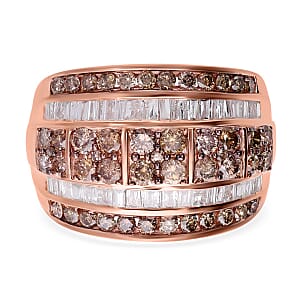 D'Joy Natural Champagne and White Diamond 2.00 ctw Cluster Ring in Vermeil Rose Gold Over Sterling Silver (Size 8.0) 