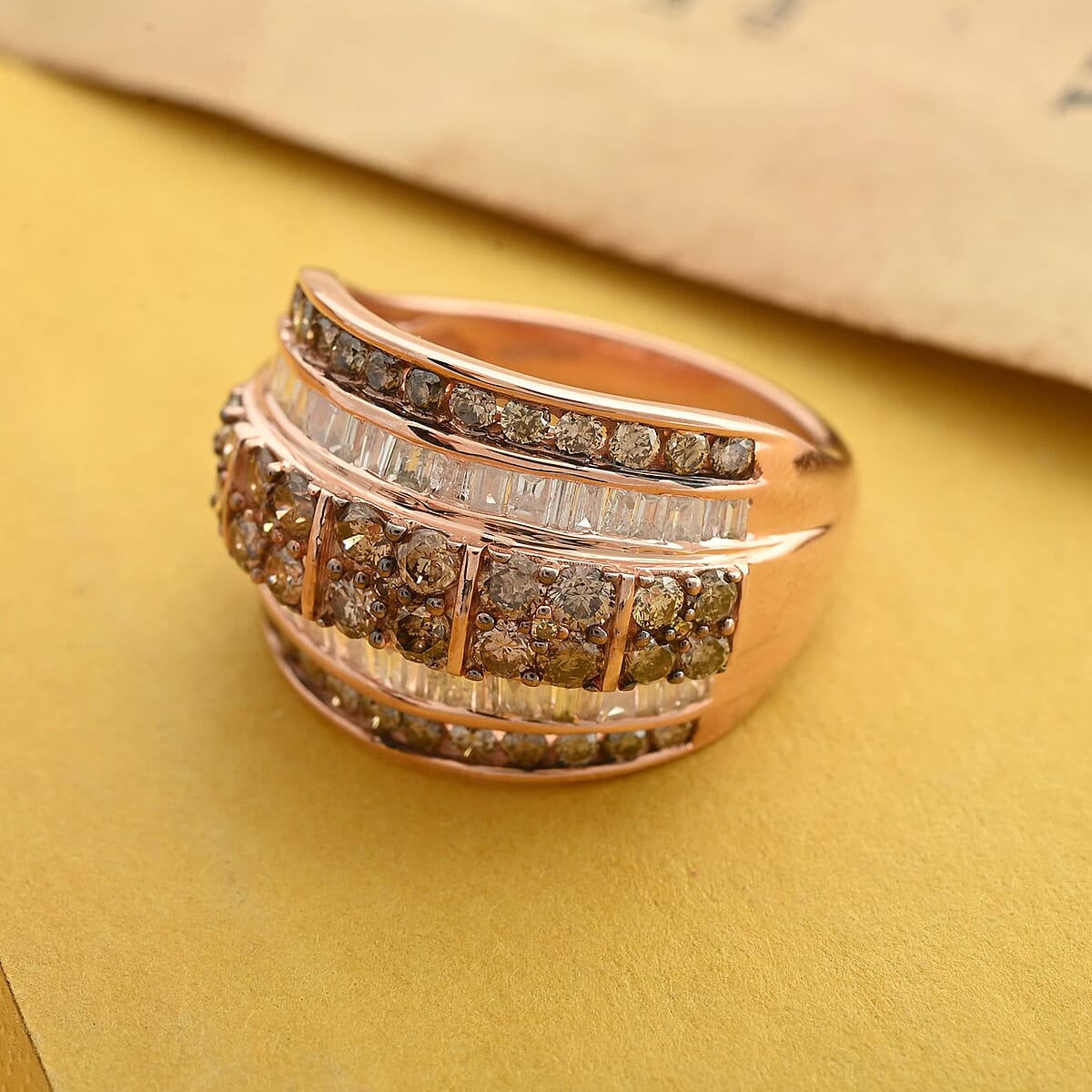 D'Joy Natural Champagne and White Diamond 2.00 ctw Cluster Ring in Vermeil Rose Gold Over Sterling Silver (Size 8.0)  image number 1