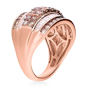 D'Joy Natural Champagne and White Diamond 2.00 ctw Cluster Ring in Vermeil Rose Gold Over Sterling Silver (Size 8.0) 