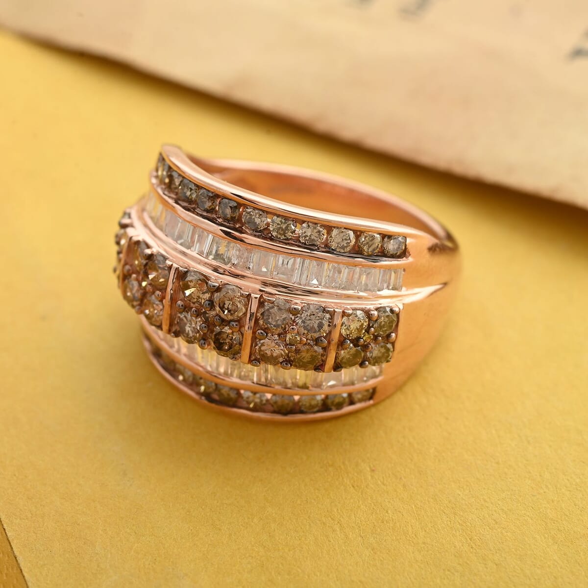 Natural Champagne and White Diamond 2.00 ctw Cluster Ring in Vermeil Rose Gold Over Sterling Silver (Size 9.0)  image number 1