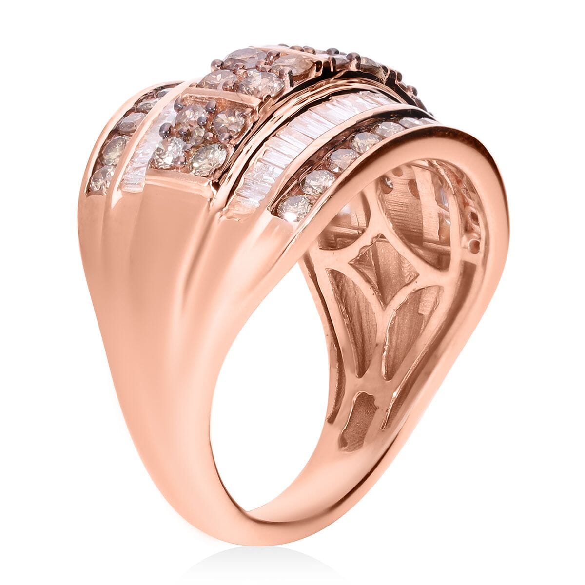 Natural Champagne and White Diamond 2.00 ctw Cluster Ring in Vermeil Rose Gold Over Sterling Silver (Size 9.0)  image number 3
