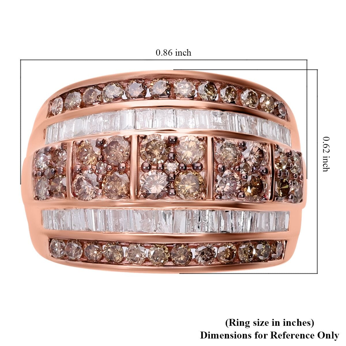 Natural Champagne and White Diamond 2.00 ctw Cluster Ring in Vermeil Rose Gold Over Sterling Silver (Size 9.0)  image number 5