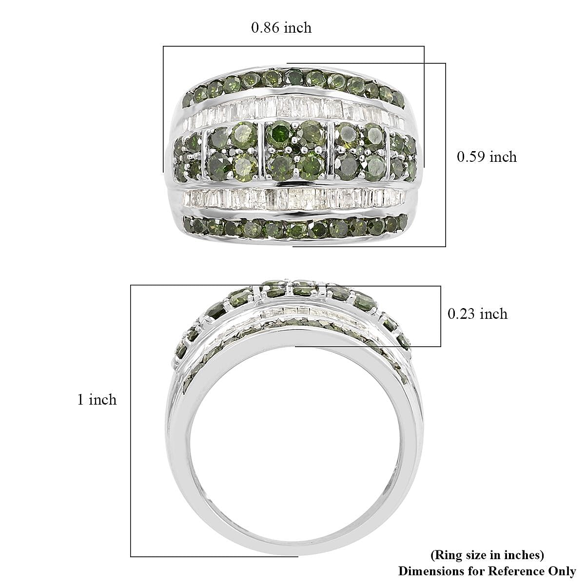 Green and White Diamond Cluster Ring in Platinum Over Sterling Silver (Size 8.0) 2.00 ctw image number 5
