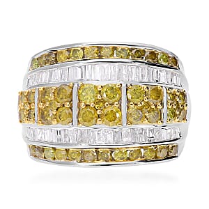 Yellow and White Diamond 2.00 ctw Cluster Ring in Platinum Over Sterling Silver (Size 9.0) 