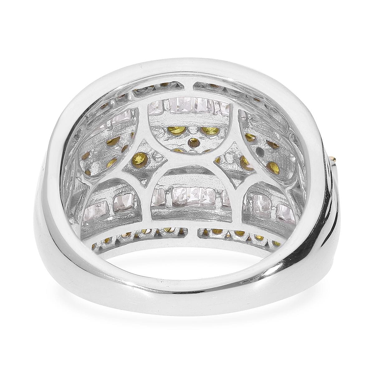 Yellow and White Diamond 2.00 ctw Cluster Ring in Platinum Over Sterling Silver (Size 9.0)  image number 4