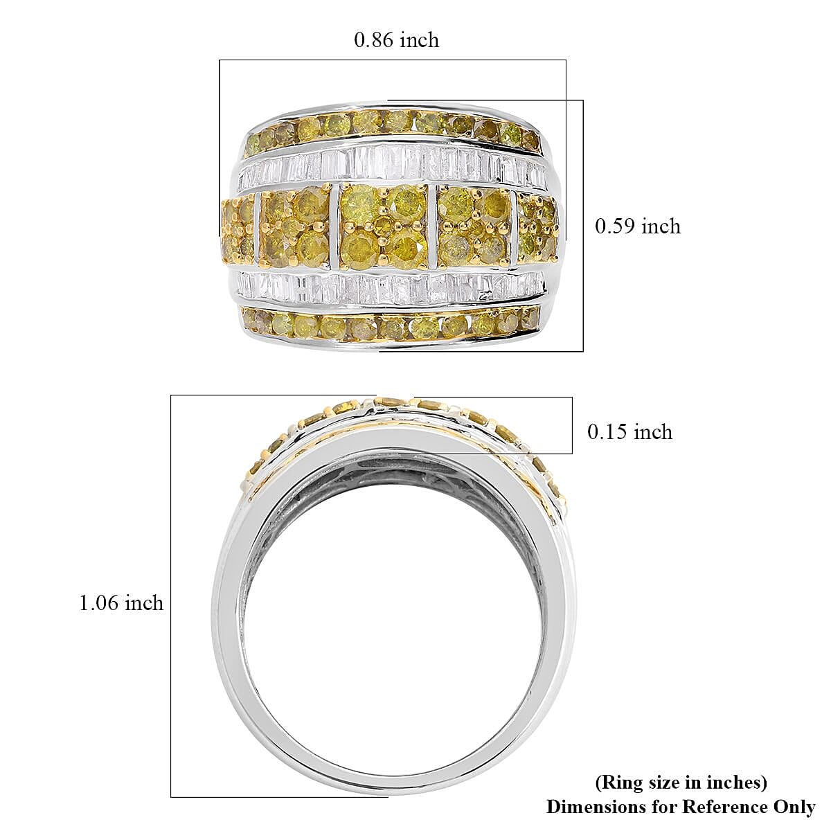 Yellow and White Diamond 2.00 ctw Cluster Ring in Platinum Over Sterling Silver (Size 9.0)  image number 5