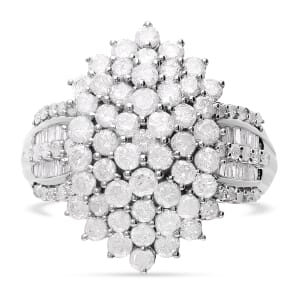SGL Certified Luxoro 10K White Gold Diamond G-H I3 Cluster Ring (Size 6.0) 5.85 Grams 2.00 ctw