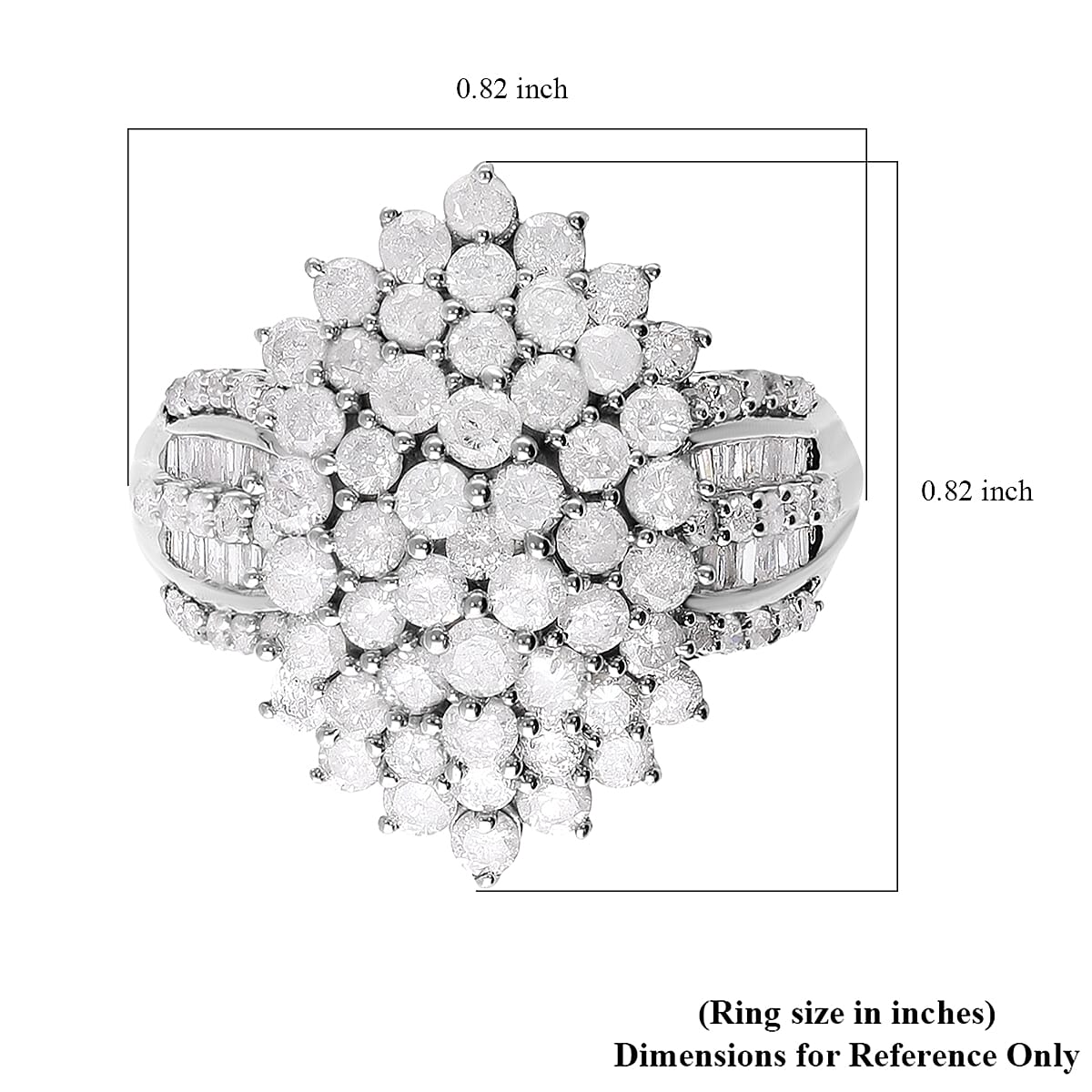 SGL Certified  10K White Gold Diamond G-H I3 Cluster Ring (Size 7.0) 5.85 Grams 2.00 ctw image number 4