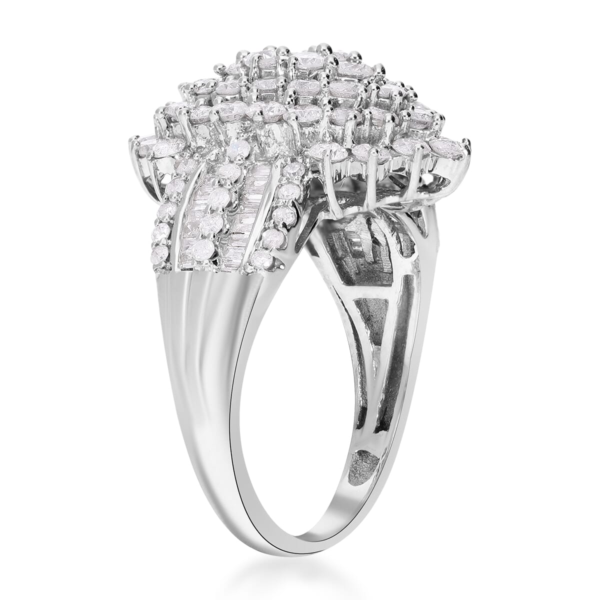 SGL Certified Luxoro 10K White Gold Diamond G-H I3 Cluster Ring (Size 9.0) 5.85 Grams 2.00 ctw image number 2