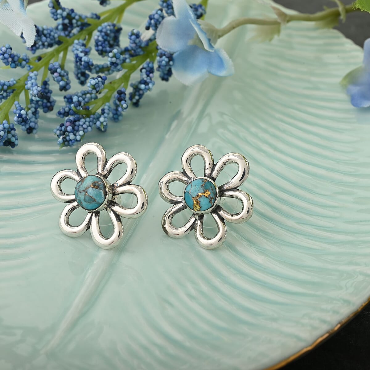 Santa Fe Style Mojave Turquoise Earrings in Sterling Silver 0.50 ctw image number 1