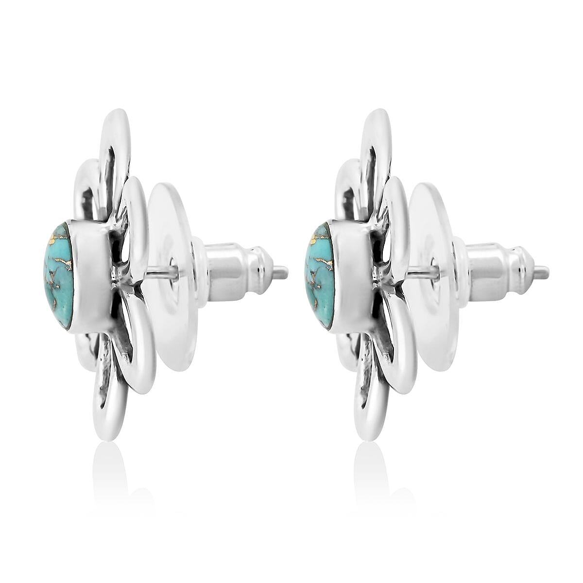 Santa Fe Style Mojave Turquoise Earrings in Sterling Silver 0.50 ctw image number 3