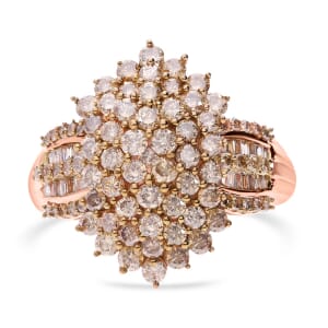 SGL Certified Luxoro 10K Rose Gold Natural Champagne Diamond I3 Cluster Ring (Size 6.0) 5.85 Grams 2.00 ctw