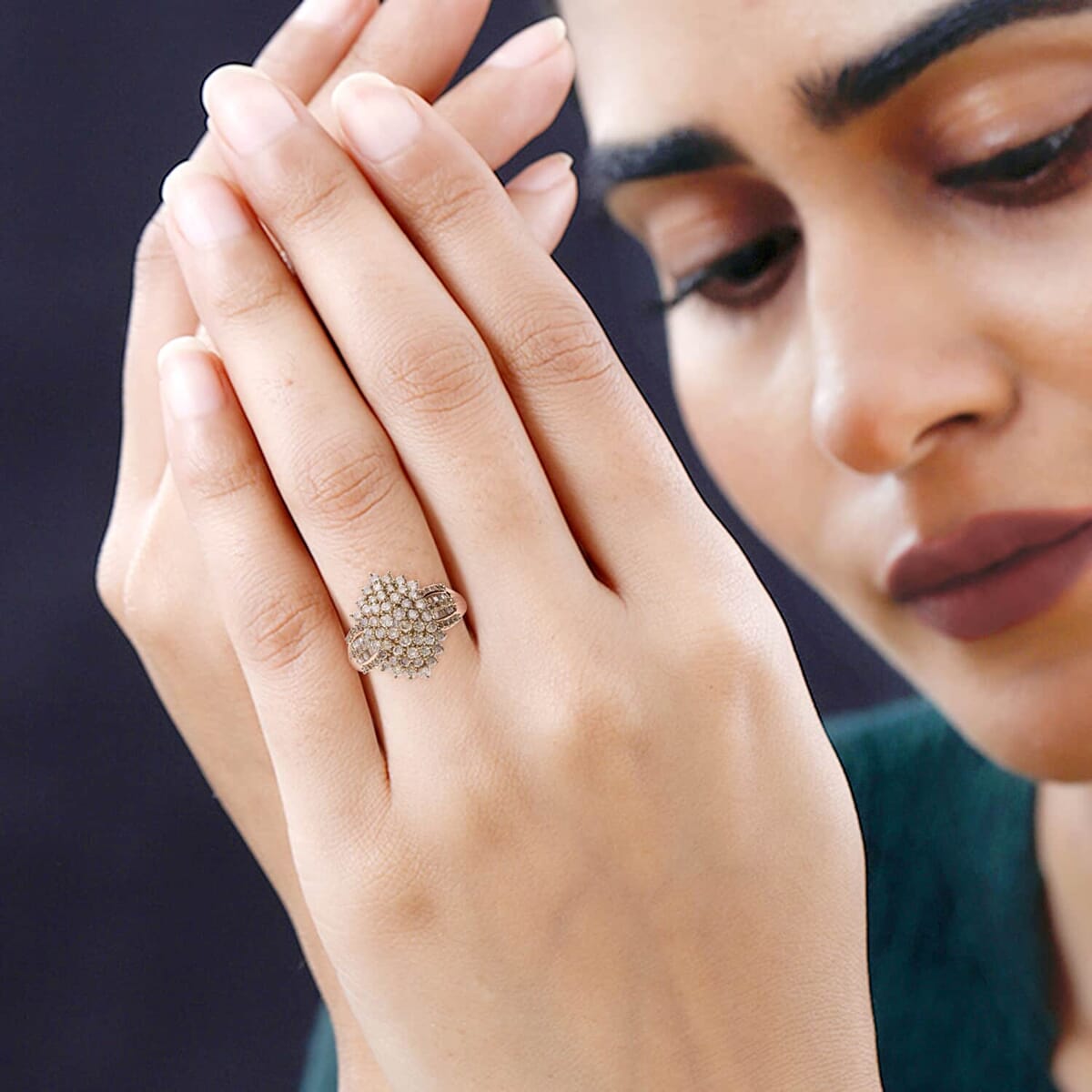 SGL Certified Luxoro 10K Rose Gold Natural Champagne Diamond I3 Cluster Ring (Size 6.0) 5.85 Grams 2.00 ctw image number 1