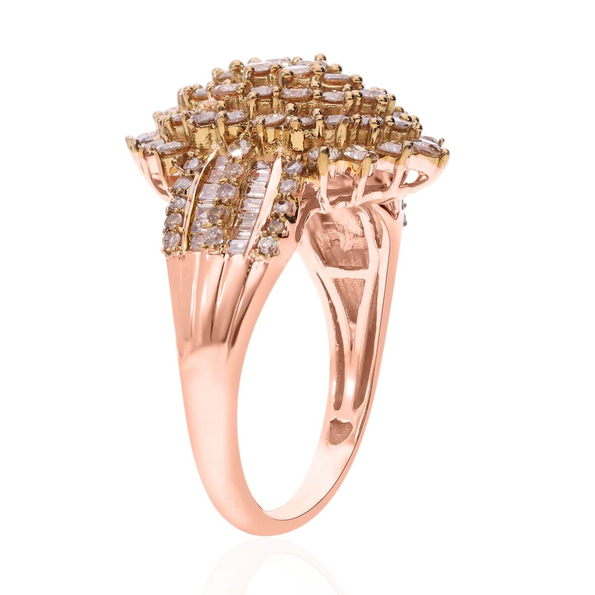 SGL Certified Luxoro 10K Rose Gold Natural Champagne Diamond I3 Cluster Ring (Size 6.0) 5.85 Grams 2.00 ctw image number 2