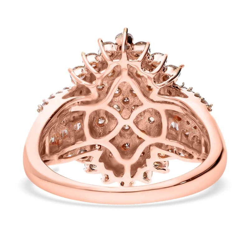 SGL Certified Luxoro 10K Rose Gold Natural Champagne Diamond I3 Cluster Ring (Size 6.0) 5.85 Grams 2.00 ctw