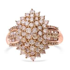 SGL Certified Luxoro 10K Rose Gold Natural Champagne Diamond I3 Cluster Ring (Size 7.0) 5.85 Grams 2.00 ctw