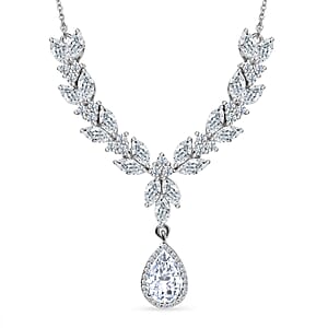 Moissanite Drop Necklace 18 Inches in Platinum Over Sterling Silver 7.25 ctw