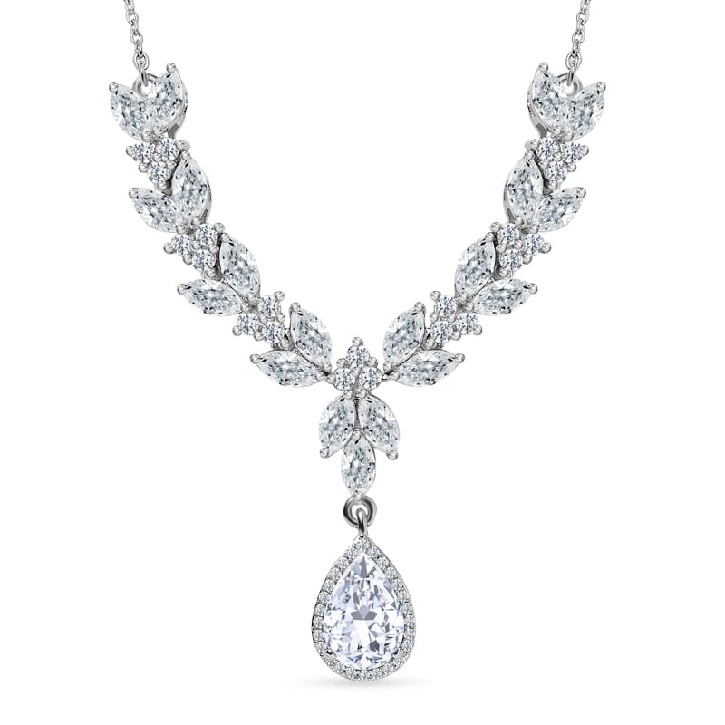 Moissanite Drop Necklace 18 Inches in Platinum Over Sterling Silver 7.25 ctw