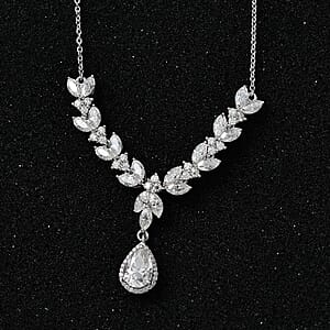 Moissanite Drop Necklace 18 Inches in Platinum Over Sterling Silver 7.25 ctw