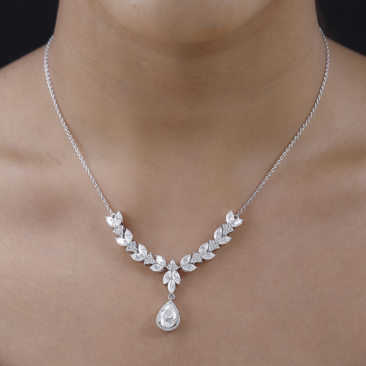 Moissanite Drop Necklace 18 Inches in Platinum Over Sterling Silver 7.25 ctw image number 2