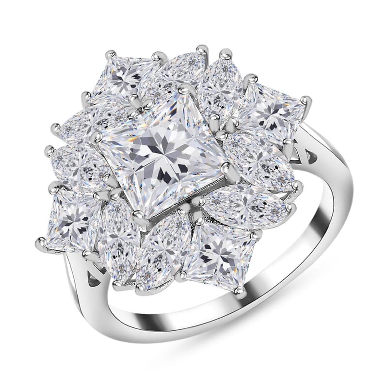 Moissanite Ring in Platinum Over Sterling Silver (Size 10.0) 5.15 ctw
